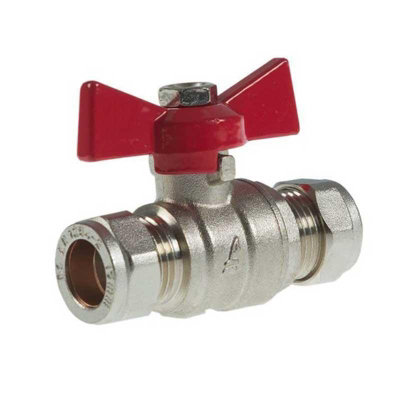 15mm Ball Valve Compression Butterfly Handle Red WRAS Approved Full Bore