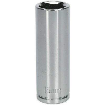 15mm Chrome Plated Deep Drive Socket - Durable High Grade Carbon Steel for Professional Use