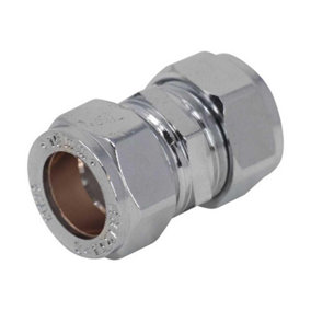 15mm Compression Straight Coupling for Copper Pipes Chrome Plated