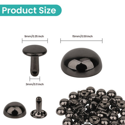 15mm Gunmetal Dome Shaped Bag Feet Rivets with 9mm Round Studs - 25pcs