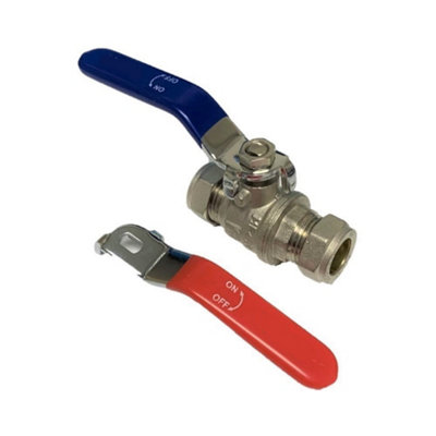 15mm Lever Valve Full BORE Action Ball Valve Compression Isolation Valve with RED & Blue Handle-WRAS Approved