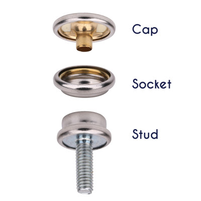 15mm Machine Screw Press Studs with 12mm Thread - Pack of 10