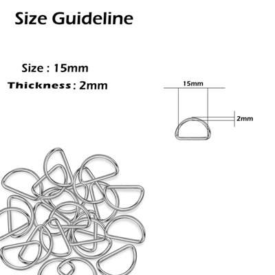 15mm Metal D Ring Buckle for DIY Crafts, Webbing Strap, Purse, Pet collars, Silver - 10pcs