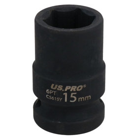 15mm Metric Shallow Impact Impacted European Style Socket 1/2" Drive 6 Sided