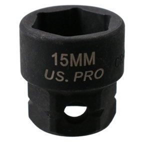 15mm Metric Stubby 3/8" Drive Shallow Impact Socket Hex Shank 25mm Depth