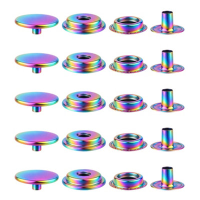 15mm Rainbow 4-Part Brass Press Studs Rivet - Pack of 10