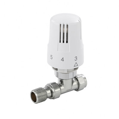 15mm Straight Thermostatic Radiator Valve TRV with White Head