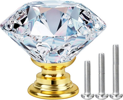 Bluecookies 16-Pack 30mm Diamond Crystal Glass Drawer Knobs – Clear Cabinet Pulls With Silver Base, Screws Included