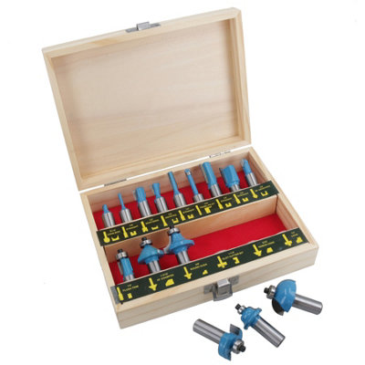 15pc 1/2 Shank TCT (Tungsten Carbide Tipped) Router / Cutter Bit Set