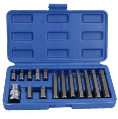15pc Metric 1/2" dr Hex Allen Allan Alan Wrench Key Socket Bit Set TE128
