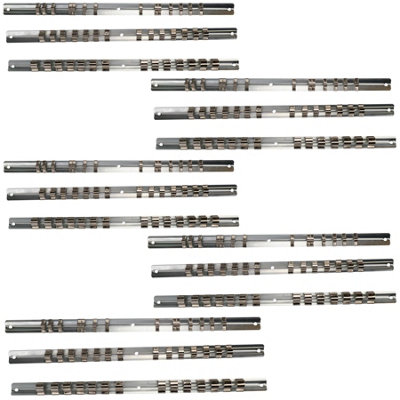 15pc Socket Storage Holder Organiser Rails For 1/4, 3/8, 1/2 Sockets ...