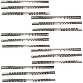 15pc Socket Storage Holder Organiser Rails For 1/4, 3/8, 1/2 Sockets 210 Clips