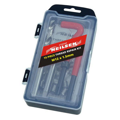 15pc Thread Repair Kit M12 X 1.5 X 16.3mm Helicoil coil Twist Drill Tap (CT2747)