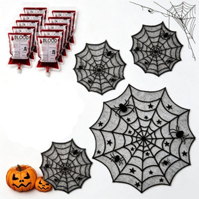 15PCS Halloween Party Decor Kit Star Spider Web Tablecloth Round Spider ...