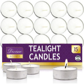 15pk Tea Lights Candles - Tea Lights for Home Decor, 3.5 Hour Tealights - Tealight Candles - Unscented Tealights - Long Burning