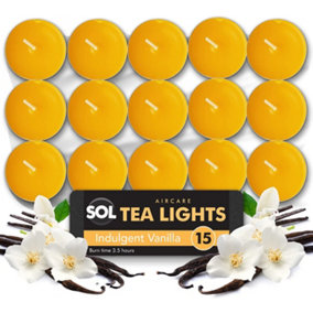 15pk Vanilla Tea Lights - Vanilla Tea Lights - Tea Light Candles - Long Burning Tealights - Scented Tea Light Candles - Vanilla