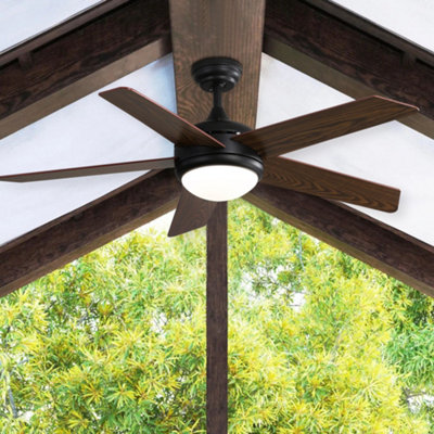 15W Dark Brown Wood Grain Ceiling Fan Light With timer