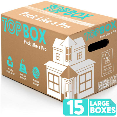 15x Topbox Large 48 Litre Double Walled Moving and Storage Boxes