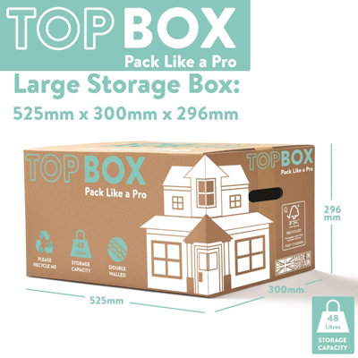 15x Topbox Large 48 Litre Double Walled Moving and Storage Boxes