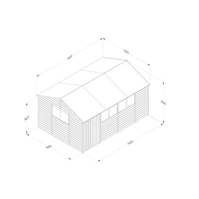 15x10 Reverse Apex Shed Beckwood 25yr Guarantee Shiplap Pressure Treated  - 6 Windows - Double Door