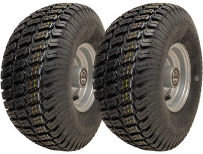 15x6.00-6 Grass Lawnmower Wheels 4ply P332 Tyre on Rim 25mm Bearings (Set of 2)