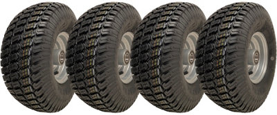 15x6.00-6 Grass Lawnmower Wheels 4ply P332 Tyre on Rim 25mm Bearings (Set of 4)