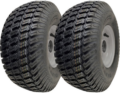 15x6.00-6 Grass Lawnmower Wheels 65mm Hub, Tyre on Rim 20mm Bearings (Set of 2)