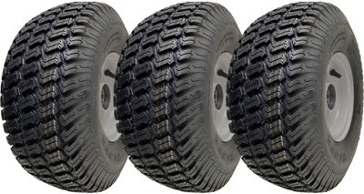 15x6.00-6 Grass Lawnmower Wheels 65mm Hub, Tyre on Rim 20mm Bearings (Set of 3)