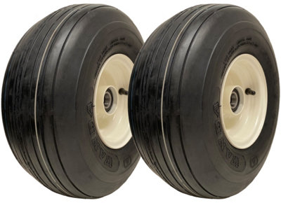15x6.00-6 Multi Rib Lawnmower Wheels 6ply P508 Rim & Cap 25mm Bearing (Set of 2)