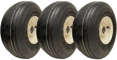 15x6.00-6 Multi Rib Lawnmower Wheels 6ply P508 Rim & Cap 25mm Bearing (Set of 3)