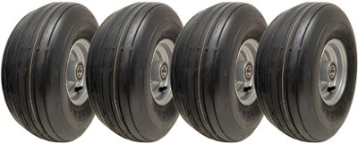 15x6.00-6 Multi Rib Lawnmower Wheels 6ply P508 Tyre Rim 20mm Bearings (Set of 4)