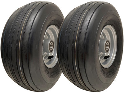 15x6.00-6 Multi Rib Lawnmower Wheels 6ply P508 Tyre Rim 25mm Bearings (Set of 2)