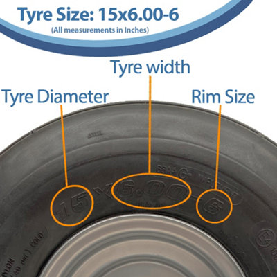 15x6.00-6 Multi Rib Lawnmower Wheels 6ply P508 Tyre Rim 25mm Bearings ...