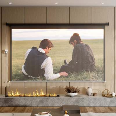 16:9 Portable Electric Motorized Projector Screen with Remote for Home Theater 100" Black