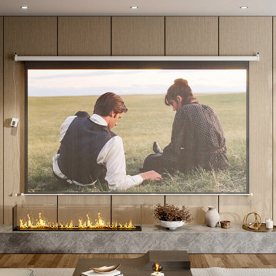 16:9 Portable Electric Motorized Projector Screen with Remote for Home Theater 100" White