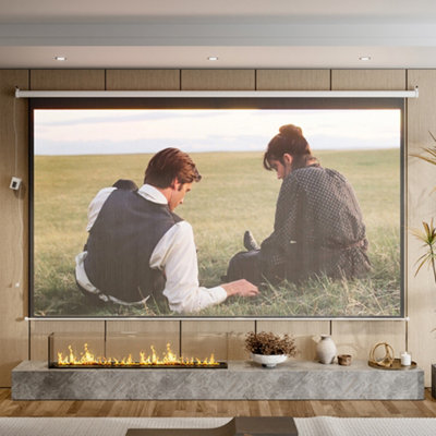 16:9 Portable Electric Motorized Projector Screen with Remote for Home Theater 120" White