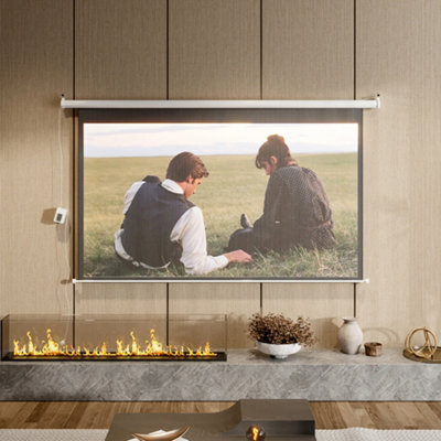 16:9 Portable Electric Motorized Projector Screen with Remote for Home Theater 72" White