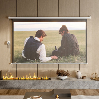16:9 Portable Electric Motorized Projector Screen with Remote for Home Theater 84" White