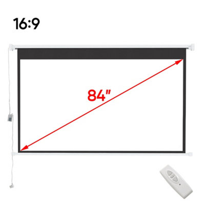 16:9 Portable Electric Motorized Projector Screen with Remote for Home Theater 84" White