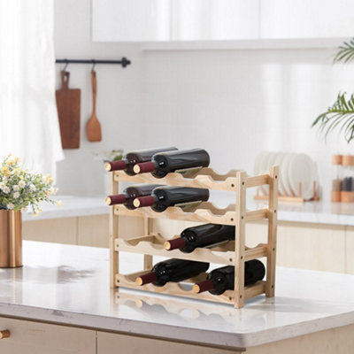 16 Bottle Bamboo Wooden Wine Rack 4-Tier Freestanding Wine Storage Holder