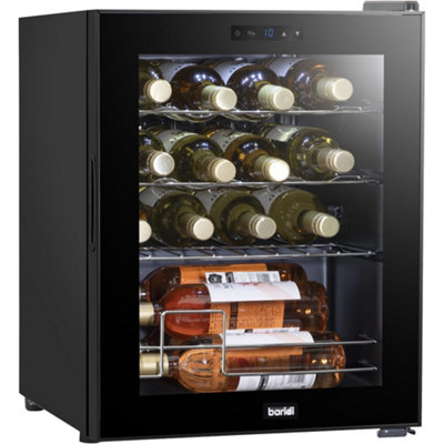 16 Bottle Freestanding Wine Cooler Fridge & Metal Shelves - LED BLACK & GLASS