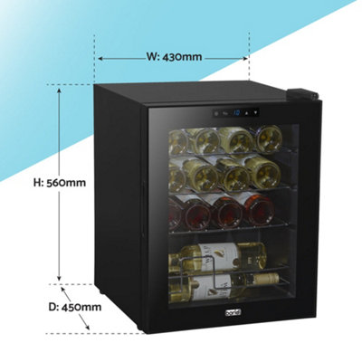 16 Bottle Freestanding Wine Cooler Fridge & Metal Shelves - LED BLACK & GLASS