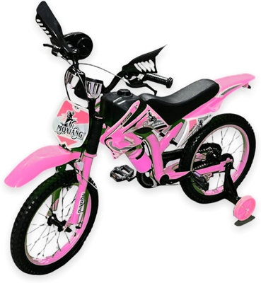 16 Boys Motorcross Bike with Stabilisers Black Red Green Blue Pink Moto Wheels Kids Bicycle Motorcycle DIY at B Q