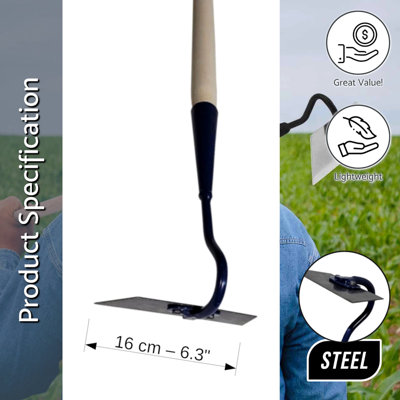 16 cm Solid Steel Swan Neck Hoe Head Garden Tool with Wooden Handle - 4