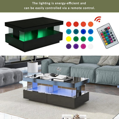 16 Colors LED High Gloss Coffee Table,Black