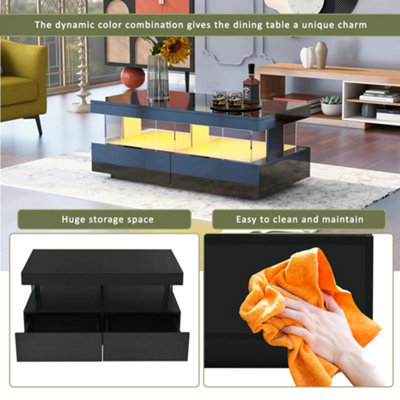 16 Colors LED High Gloss Coffee Table,Black