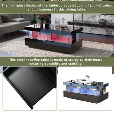 16 Colors LED High Gloss Coffee Table,Black