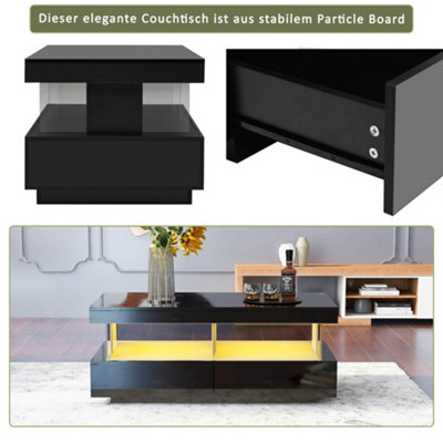 16 Colors LED High Gloss Coffee Table,Black