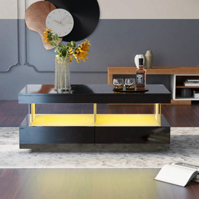 16 Colors LED High Gloss Coffee Table,Black