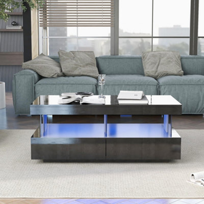16 Colors LED High Gloss Coffee Table,Black
